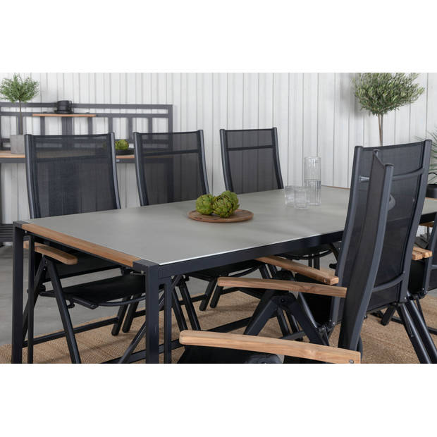 Texas tuinmeubelset tafel 100x200cm en 6 stoel Panama zwart, grijs, naturel.