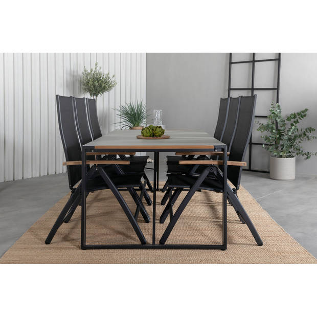 Texas tuinmeubelset tafel 100x200cm en 6 stoel Panama zwart, grijs, naturel.