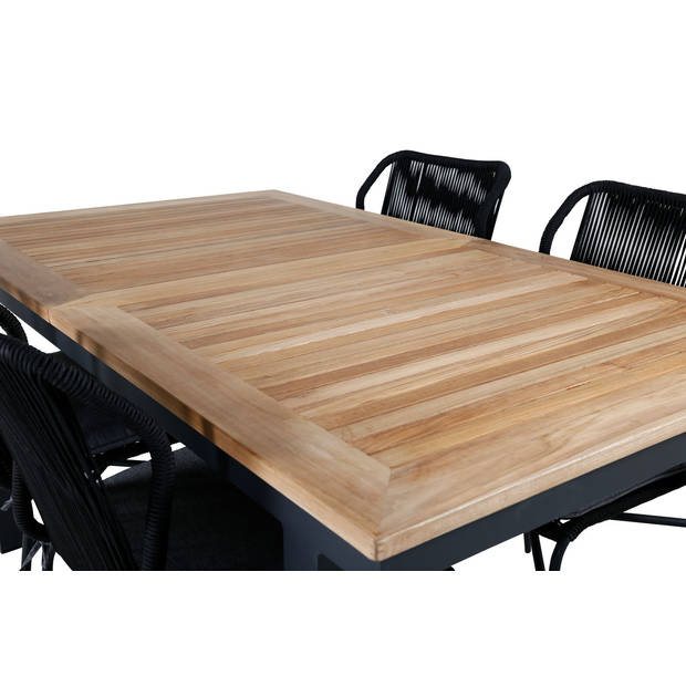 Panama tuinmeubelset tafel 90x152/210cm en 4 stoel Julian zwart, naturel.