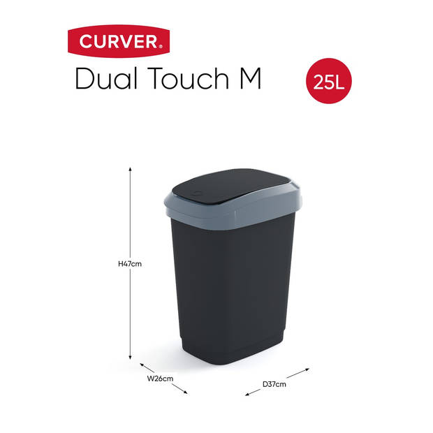 Curver Dual Touch Vuilbak M 25L Zwart/Grijs