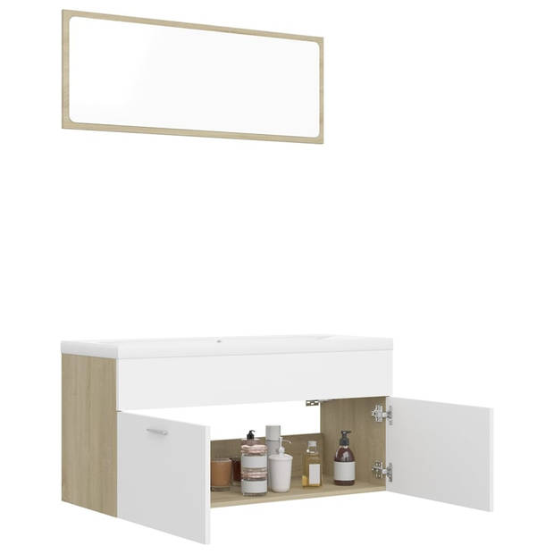 The Living Store Badkamermeubelset X - Wastafelkast en inbouwwastafel - Wit/Sonoma Eiken - 100x38.5x46 cm - Met