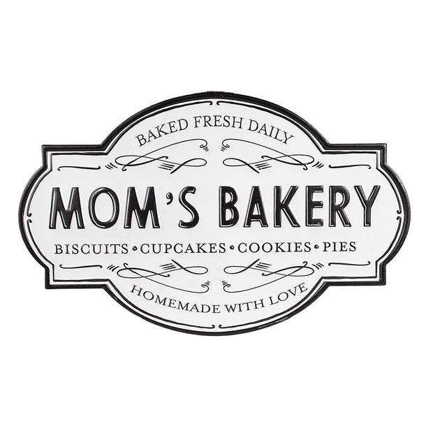 Clayre & Eef Tekstbord 48x1x30 cm Wit Metaal MOM'S BAKERY Muurdecoratie Wit Muurdecoratie