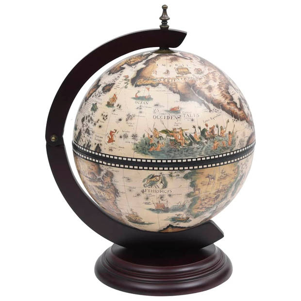 The Living Store Globebar Eucalyptus - Houten Bar - 38x33x48 cm - Replica 16e Eeuwse Zeekaart - Antieke Fresco -