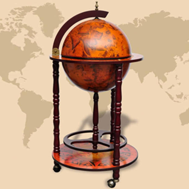 The Living Store Globebar - Elegante houten bar - 36 cm diameter - Massief eucalyptushout - Oude wereldkaart - Op