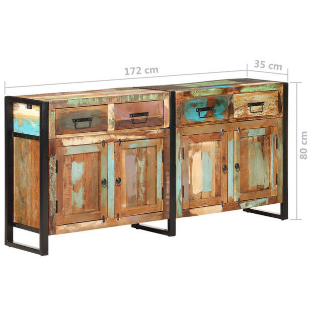 The Living Store Solid reclaimed wood Sideboard - 172x35x80 cm - Handmade - Sturdy frame - Ample storage -