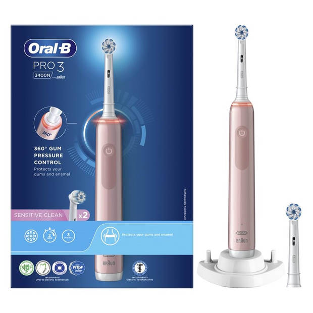 Oral-B elektrische tandenborstel Pro 3 3400 Sensitive roze - incl. 2 opzetborstels
