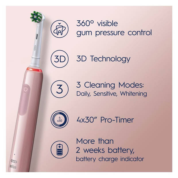 Oral-B elektrische tandenborstel Pro 3 3400 Sensitive roze - incl. 2 opzetborstels