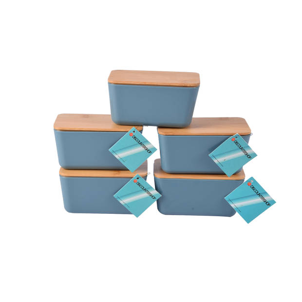 Duurzame Voedsel Opbergdoos - Blauwe Opbergbox - 13x8x7cm - Hout, Plastic, Rubber - Set van 5 stuks
