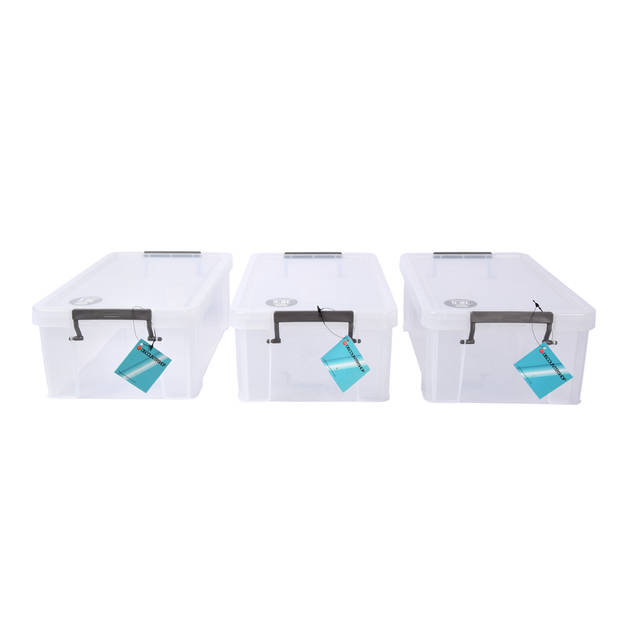 Eenvoudig te Gebruiken Transparante Opbergbox met Deksel - Set van 3 Afmetingen: 35x20x12.5cm Inhoud: 5.8L