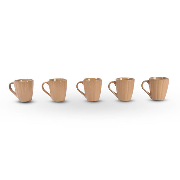 5x Luxury Ceramic Cup Set - Coffee and Tea Cups, 200ml Capacity, Beige Color