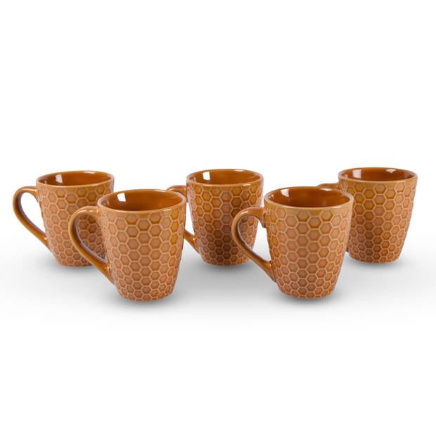 5x Luxe Keramische Beker Set - Koffie- en Theebekers, 200ml Capaciteit, bruin Kleur
