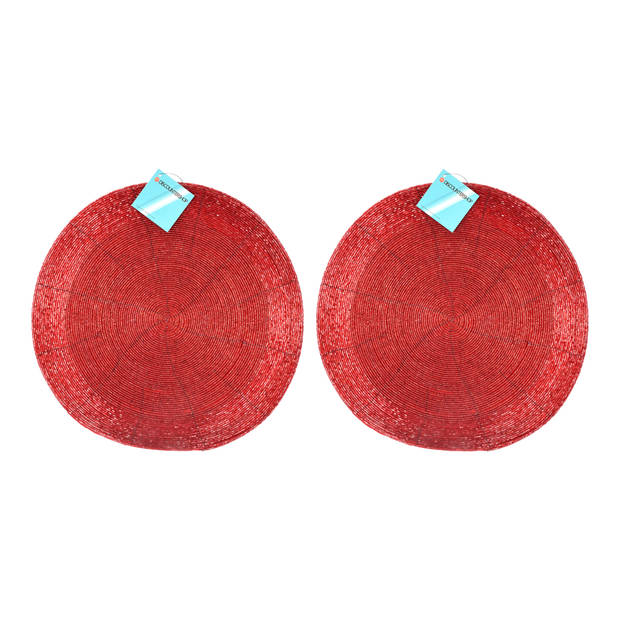 Set of 2 Round Red Polyester Placemats 31 cm Diameter and 5 mm Thickness Washable Table Mats for Daily Use and