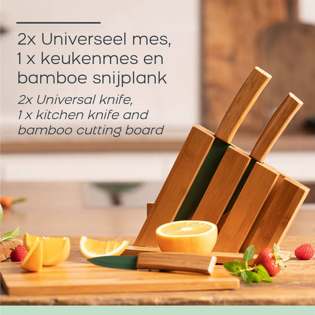 5pcs Keramische Eco Messenset, Universeel Mes, Keukenmes, Snijplank, Messenblok