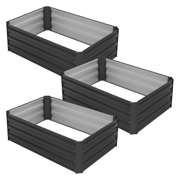 ML-Design Set van 3 verhoogde tuinbedden van metaal voor in de tuin, 90x60x30 cm, 150 liter, antraciet, weerbestendig,