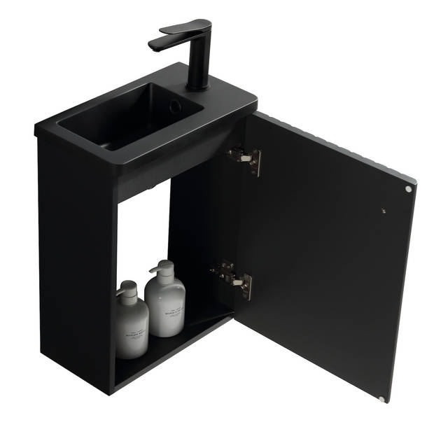 Badplaats Toiletmeubel Cadiz 40cm - mat zwart - zwarte wastafel