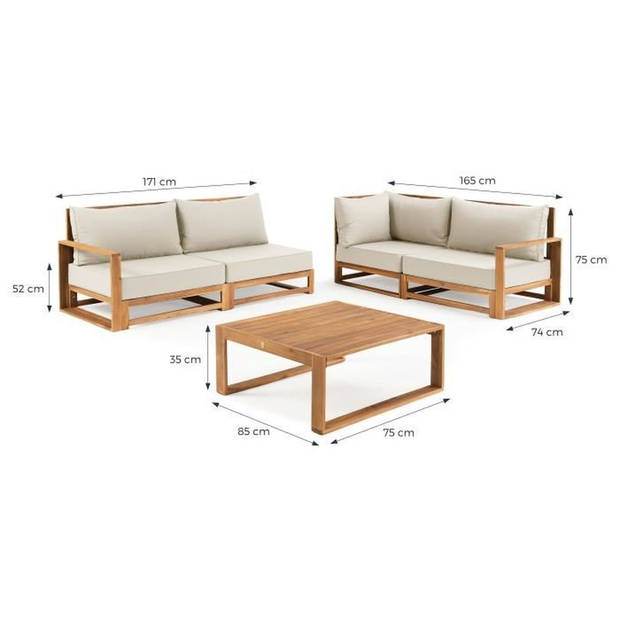 FSC Acacia houten tuin met kussens - 5 personen - Santa - Beige