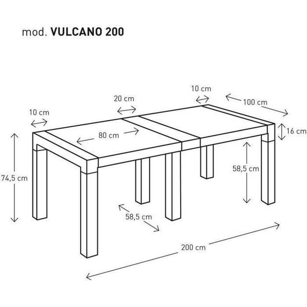 Modulaire rechthoekige tuin Tabel 8 Vulcano -gasten - L200 x D100 x H72 cm - Areta