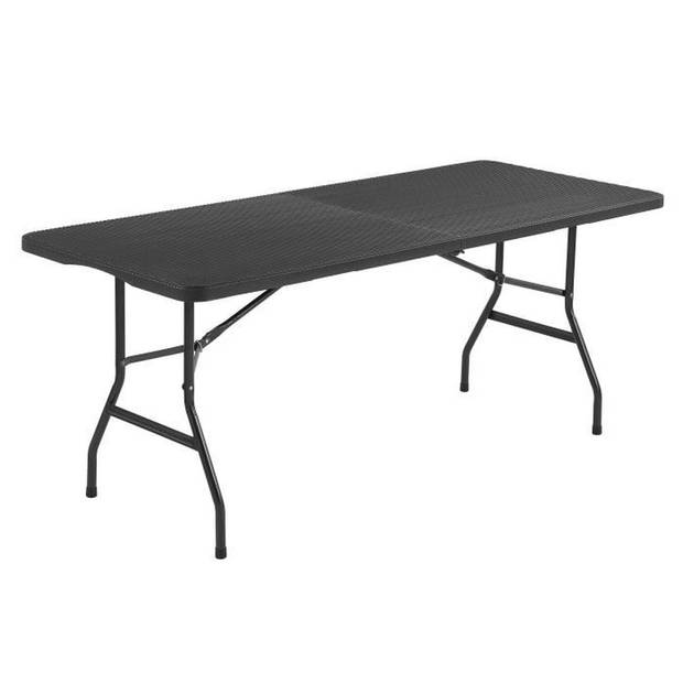 Opklapbare receptietafel 8 personen 180x74 x73,5cm - Stalen structuur en Polyethyleen blad - Gevlochten harslook - Zwart