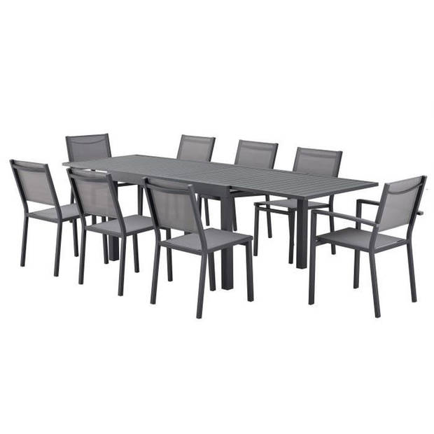 Rechthoekige uitschuifbare tuintafel voor 6 tot 8 personen - Aluminium structuur - L135-270 x D90 x H75 cm - Donkergrijs