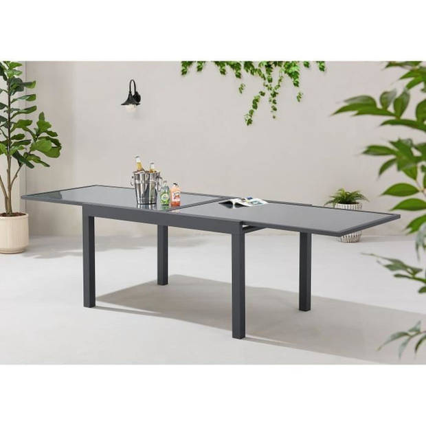 Rechthoekige uitschuifbare tuintafel voor 6 tot 10 personen - Aluminium - Blad van gehard glas - L135-270 x H75 x D90 cm