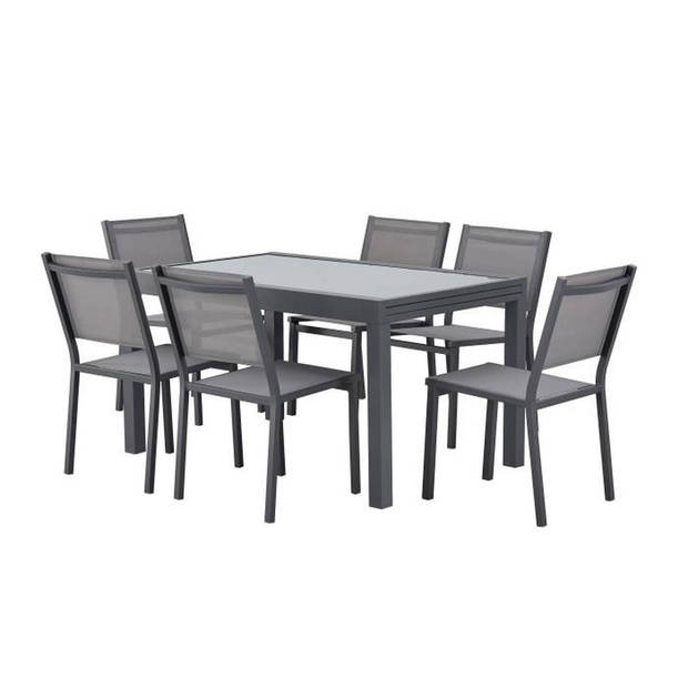 Rechthoekige uitschuifbare tuintafel voor 6 tot 10 personen - Aluminium - Blad van gehard glas - L135-270 x H75 x D90 cm