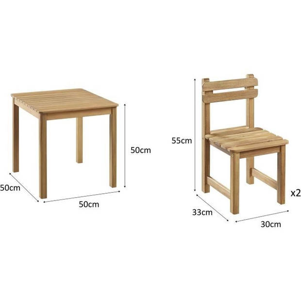 Tuinset voor kinderen - vierkante tafel 65x65cm en 2 stoelen - Houten - Voor kinderen