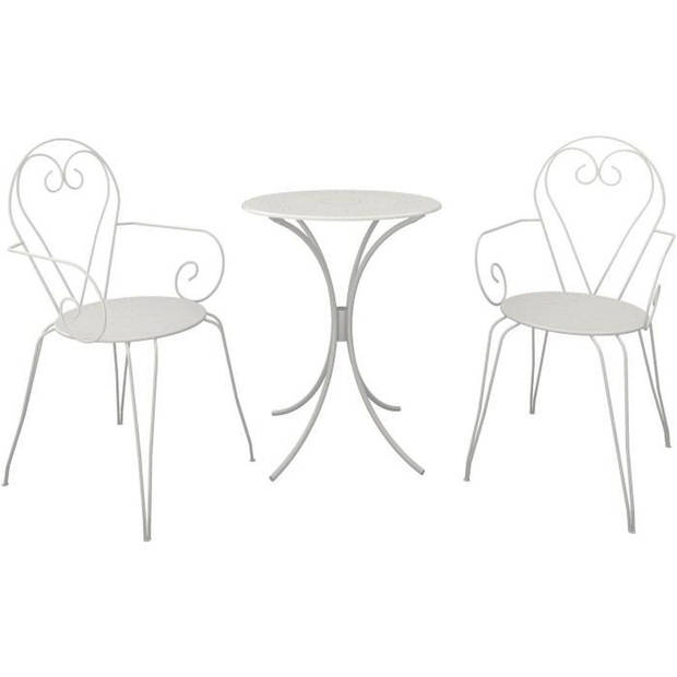 Romantisch smeedijzeren tuintafelset van 60 cm met 2 fauteuils - wit