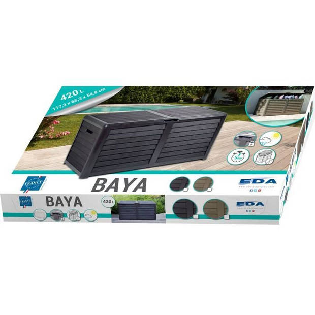 Eda Baya Garden Bay Plastic 420 Liter - Imitatie Wood Decor - Anthracite Gray - Made in Frankrijk