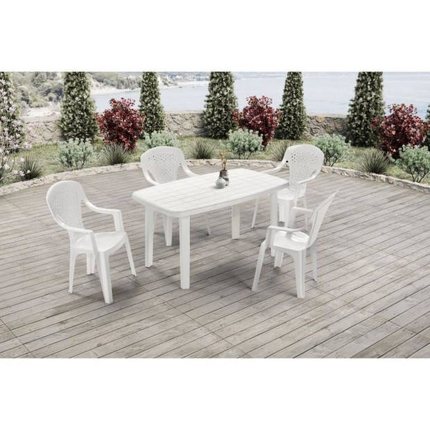 Set van 4 Capri stapelbare tuinstoelen uit één stuk - 56 x 58 x 90 cm - Wit