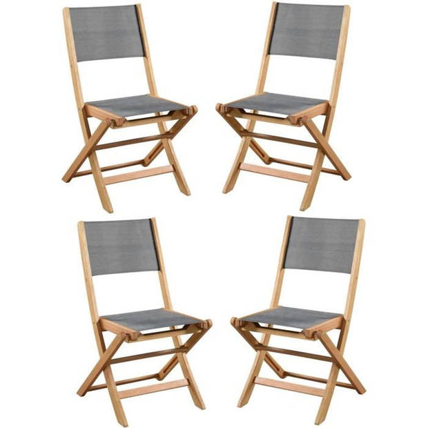 Set van 4 FSC acacia houten tuinstoelen en textileen zitting - 50 x 57 x 90 cm - Grijs