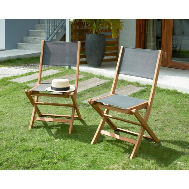 Set van 4 FSC acacia houten tuinstoelen en textileen zitting - 50 x 57 x 90 cm - Grijs