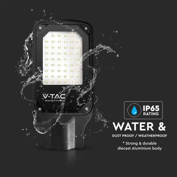 V-TAC VT-15035ST LED Straatverlichting - Slim Straatverlichting - IP65 - Zwart - 30 Watt - 2510 Lumen - 6500K