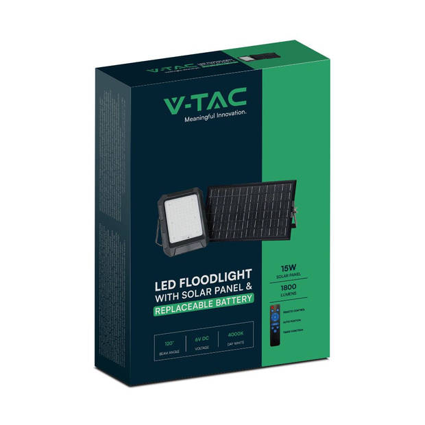 V-TAC VT-102W Solarlampen - Solar schijnwerpers - IP65 - Zwart - 1800 lumen - 4000K