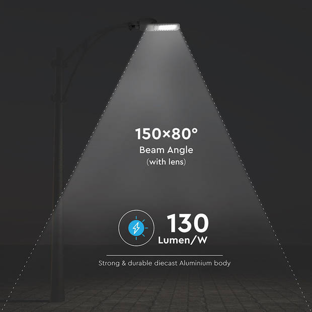 V-TAC VT-160ST LED Straatverlichting - 130lm/w - Samsung - IP65 - Grijs - 160 Watt - 20800 Lumen - 4000K - 5 Jaar