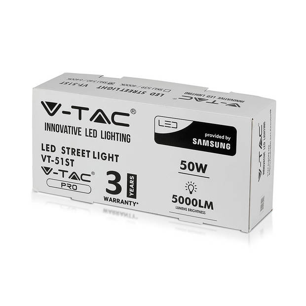 V-TAC VT-51ST Grijze LED Straatverlichting - IJzer - Samsung - IP65 - 50W - 5000 Lumen - 6400K