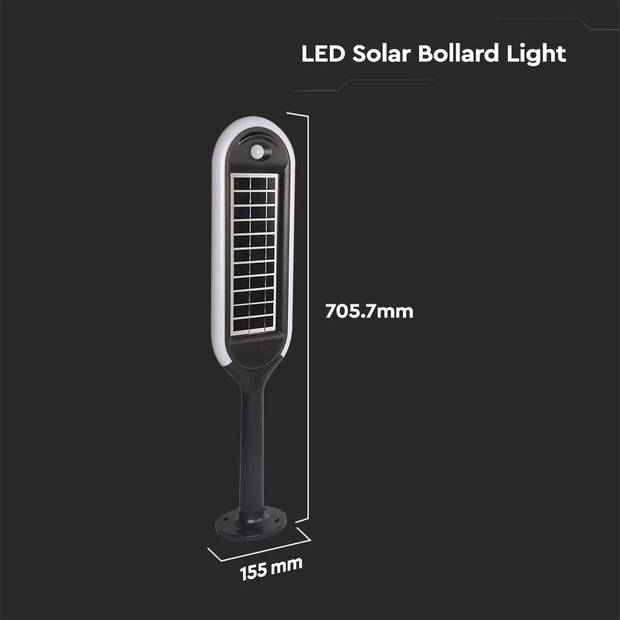 V-TAC VT-945 Solarlampen - Solar Meerpaalverlichting - IP65 - Wit+Zwart - 5 Watt - 400 Lumen - 3000K