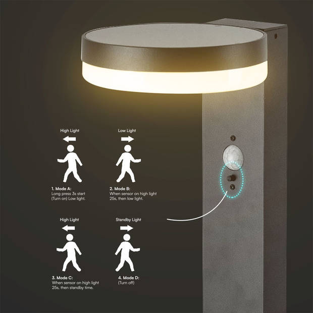 V-TAC VT-1168 Solarlampen - Solar Meerpaalverlichting - IP54 - 5,5 watt - 220 lumen - 3000 K