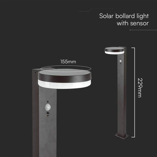 V-TAC VT-1168 Solarlampen - Solar Meerpaalverlichting - IP54 - 5,5 watt - 220 lumen - 3000 K