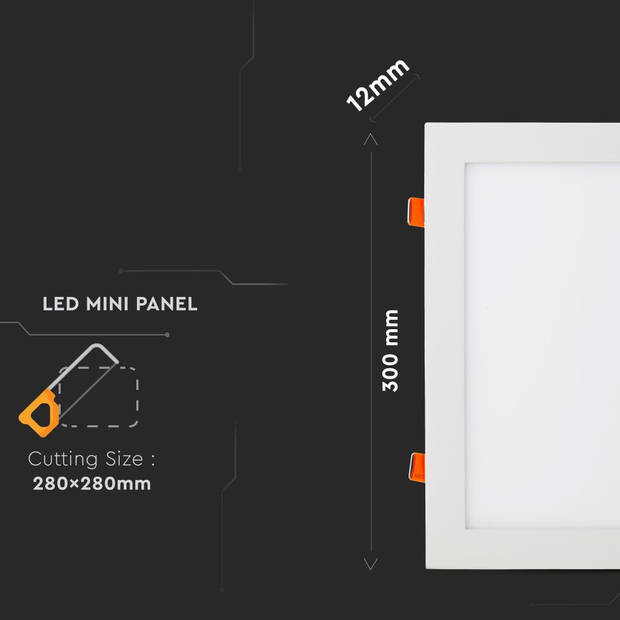 V-TAC VT-2407SQ Vierkante LED Minipanelen - Premium Serie - IP20 - 24W- 2000 Lumen - PKW - 3000K