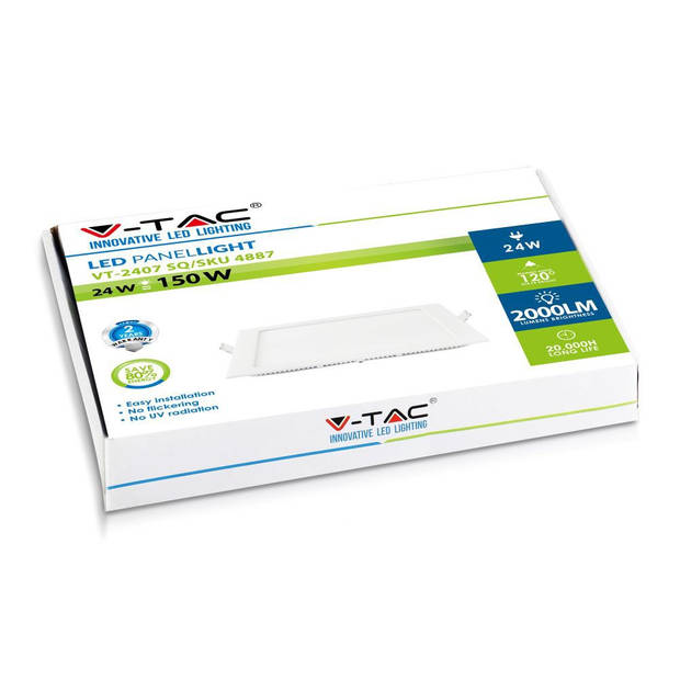 V-TAC VT-2407SQ Vierkante LED Minipanelen - Premium Serie - IP20 - 24W- 2000 Lumen - PKW - 3000K