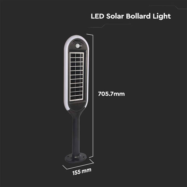 V-TAC VT-945 Solarlampen - Solar Meerpaalverlichting - IP65 - Wit+Zwart - 5 Watt - 400 Lumen - 4000 K