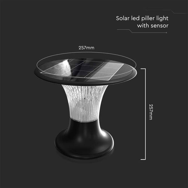 V-TAC VT-426-B Solarlampen - Zuilvormige lichtsensor - IP65 - Zwart - 15 Watt - 2200 Lumen - 6000K+4000K - Modelnr: