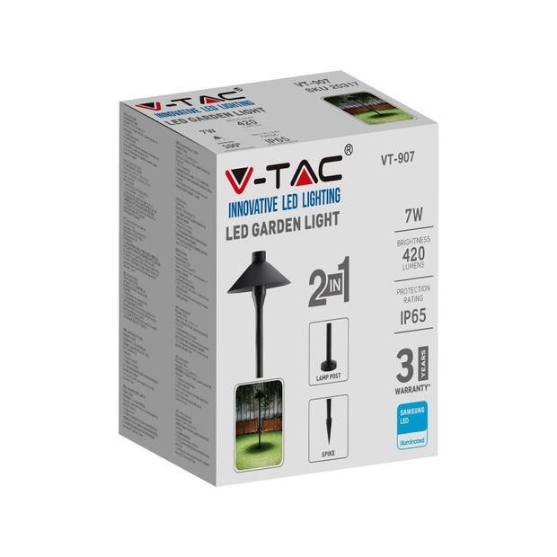 V-TAC VT-907 Buitenverlichting - Tuinspieslampen - Samsung - IP65 - Zwart - 7 Watt - 420 Lumen - 6400K