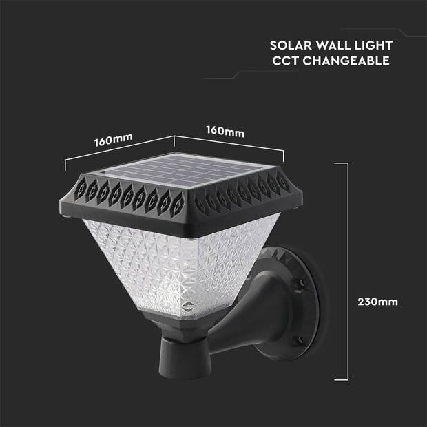 V-TAC VT-972 Solarlampen - Solar Wandlampen - IP44 - Zwart - 0,8 Watt - 75 Lumen - 3IN1 - Modelnr: - VT-972