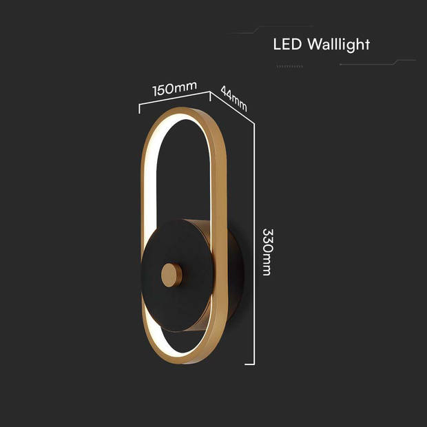 V-TAC VT-1191 LED wandlamp - Modern - wandlamp - IP54 - Zwart+Antiek Messing Behuizing - 15 Watt - 1650 Lumen - 4000K