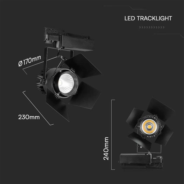 V-TAC VT-433-B-N LED Tracklights - Rolluik Tracklights - Samsung - IP20 - Zwart - 33 Watt - 3000 Lumen - 3000K - 5