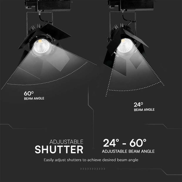 V-TAC VT-433-B-N LED Tracklights - Rolluik Tracklights - Samsung - IP20 - Zwart - 33 Watt - 3000 Lumen - 3000K - 5