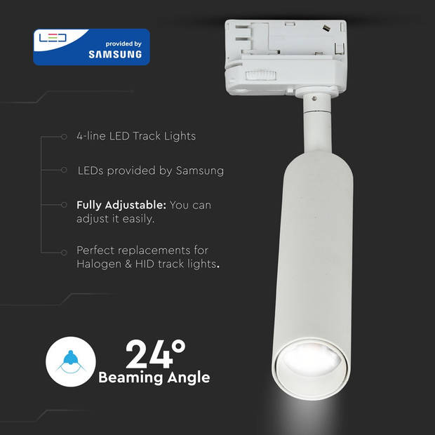 V-TAC VT-407-W LED Tracklights - Slim Tracklights - Samsung - IP20 - Wit - 7 Watt - 490 Lumen - 3000K - 5 Jaar