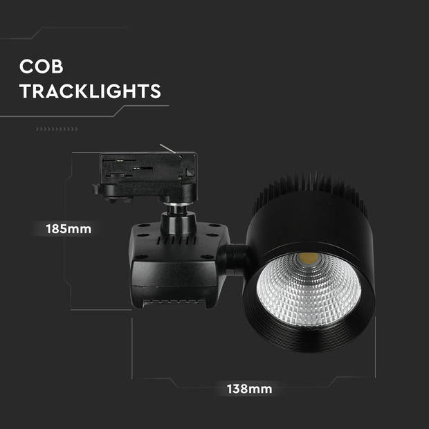 V-TAC VT-4540T LED Tracklights - COB Tracklights - IP20 - Zwart - 40 Watt - 2600 Lumen - 5000K