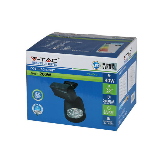 V-TAC VT-4540T LED Tracklights - COB Tracklights - IP20 - Zwart - 40 Watt - 2600 Lumen - 5000K